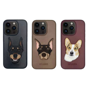 Santa Barbara Polo & Racquet Club ® Luxury Curtis Series Leather Case for iPhone 15 Series - Dog (Black)