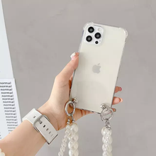 Load image into Gallery viewer, Clear iPhone case with Crossbody Pearl Strap for Apple iPhone 13 Series