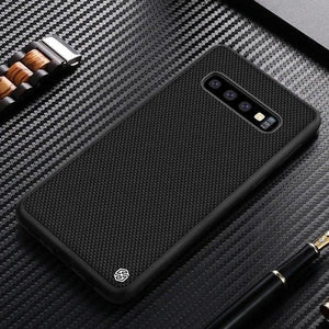 Luxury Nillkin Nylon Knitted Finish Back Case with Soft TPU Armour Frame for Samsung Galaxy S10 Plus - BLACK