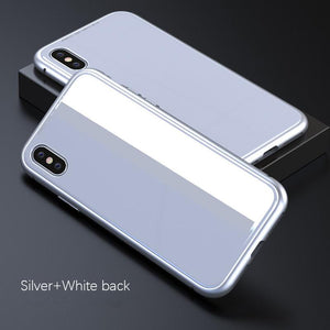 Apple iPhone X Luxury Magnetic Adsorption Metal Bumper Frame 9H Tempered Glass Back Case