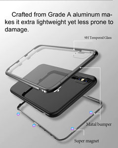 Apple iPhone X Luxury Magnetic Adsorption Metal Bumper Frame 9H Tempered Glass Back Case