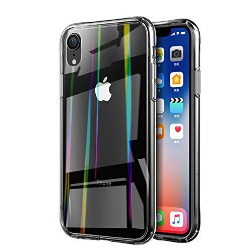 APPLE IPHONE XR PREMIUM RAINBOW AURORA TRANSPARENT TEMPERED GLASS CASE HARD SHELL BACK CASE