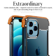 Load image into Gallery viewer, R-Just Ironwood Light Slim Timber Aluminum Metal Wood Bumper Case for iPhone 14 Series