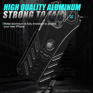 R-Just Batman Shockproof Aluminum Shell Metal Case for iPhone 14 series with custom stand