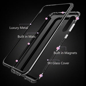 Samsung Galaxy A7 2018 Shock Proof Luxury Magnetic Adsorption Metal Bumper Auto-Fit Tempered Back Case