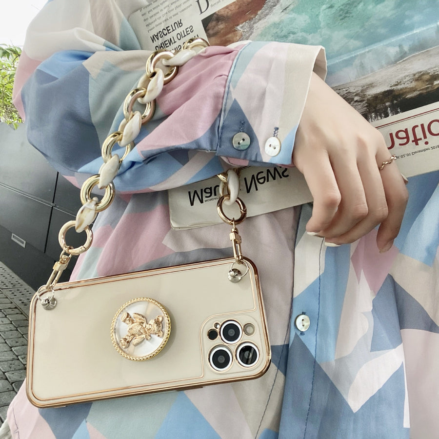 Premium Unique Plating Soft Case with Pop Socket Bracelet for iPhone 13 Series