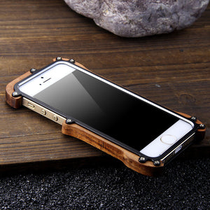 R-Just Ironwood Light Slim Timber Aluminum Metal Wood Bumper Case for iPhone 14 Series
