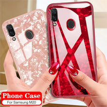 Load image into Gallery viewer, Samsung Galaxy M20 Marble Pattern Bling Shell Case [9H Tempered Glass Back Cover] with Soft TPU Bumper,Anti-Scratch Phone Case