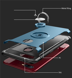 Oppo F9 Pro Luxury Carbon Fiber Design Shockproof Hybrid Ring Holder Back Case