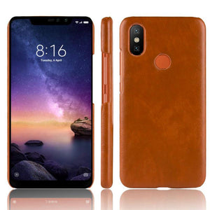 Redmi Note 6 Pro Luxury Leather Finish Anti Knock Hard PC Back Case Cover with Back Screen Guard