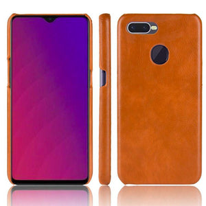 Oppo F9 Pro Luxury Leather Finish Anti Knock Hard PC Back Case Cover with Back Screen Guard