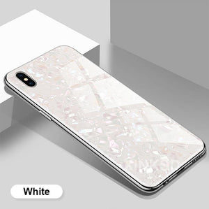 Apple iPhone X / XS Luxury Explosion Proof Marble Pattern Tempered Glass Hard Back Case Cover