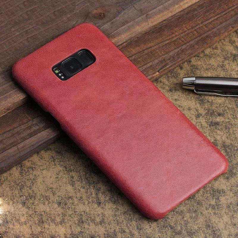 Samsung Galaxy S8 Luxury Leather Finish Anti Knock Hard PC Back Case Cover with Back Screen Guard