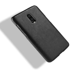 OnePlus 6T Luxury Leather Finish Anti Knock Hard PC Back Case Cover with Back Screen Guard