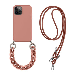 Liquid Silicon Crossbody Lanyard Necklace Marble Detachable Chain Case for iPhone 13 Series