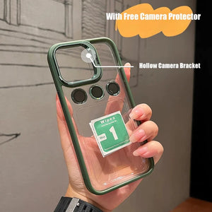 Luxury Camera Lens Flip Bracket Stand Case For iPhone 15 & iPhone 14 Series