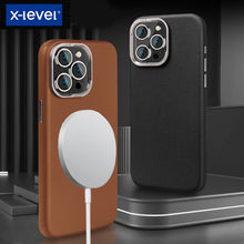 Load image into Gallery viewer, Luxury X-Level Magnetic Plain Leather Case For iPhone 15 Pro, 15 Pro Max  Support Wireless Charging Back Cover