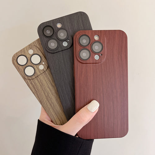 Premium 3D Plating Wooden Design Back Case For iPhone 15 Series (Optional Logo)