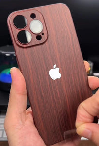 Premium 3D Plating Wooden Design Back Case For iPhone 15 Series (Optional Logo)