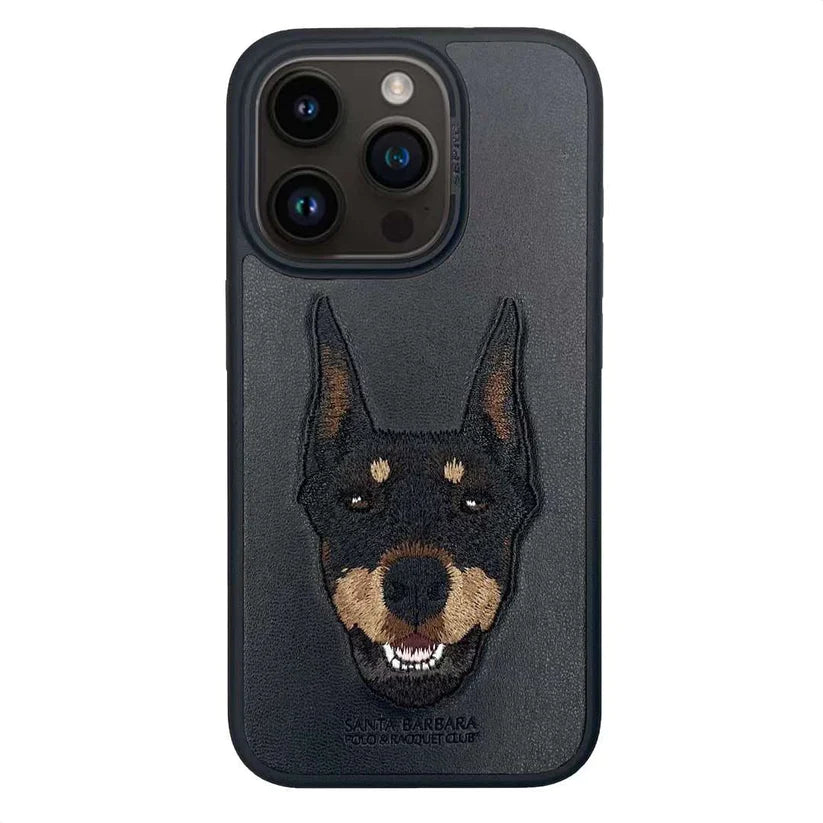 Santa Barbara Polo & Racquet Club ® Luxury Curtis Series Leather Case for iPhone 15 Series - Dog (Black)