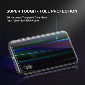 Apple iPhone X Premium Rainbow Aurora Transparent Tempered Glass Case Hard Shell Back Case