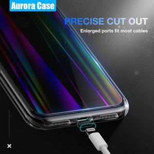 iPhone XS Max (6.5") Luxury Laser Aurora Ultra Slim Shockproof Crystal Clear Hard Back with Soft Silicone Frame Back Case Cover