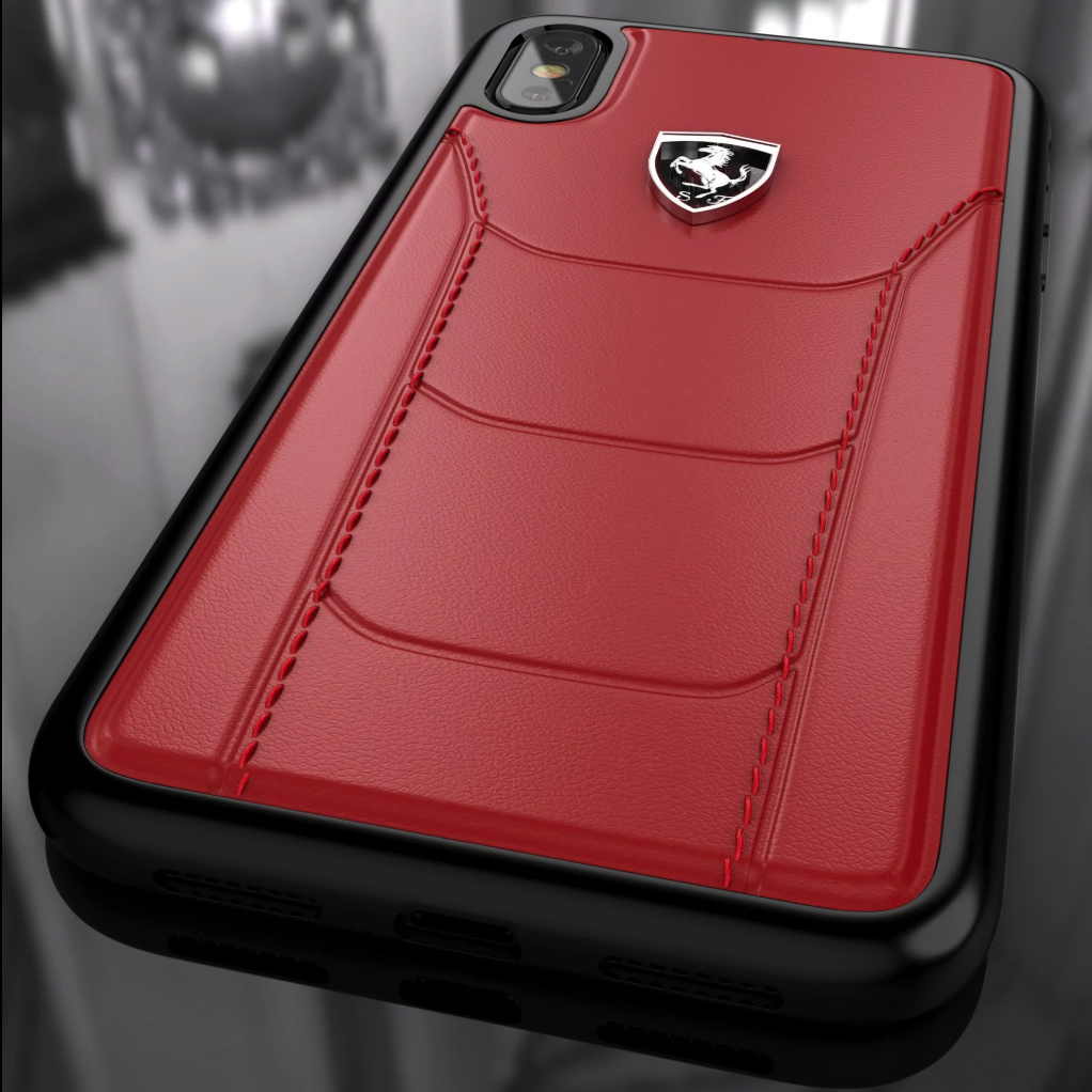 Apple iPhone XS Max Luxury Ferrari Scuderia 488 Series Genuine Leather Back Case RED