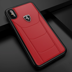 Apple iPhone XS Max Luxury Ferrari Scuderia 488 Series Genuine Leather Back Case - RED
