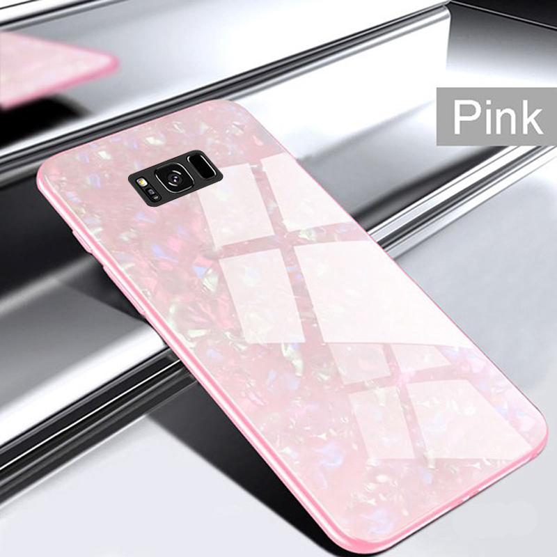Samsung Galaxy S8 Plus Marble Pattern Bling Shell Case-[9H Tempered Glass Back Cover] with Soft TPU Bumper,Anti-Scratch Phone Case