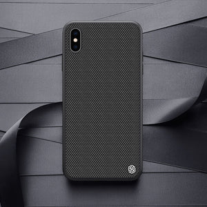 Apple iPhone XS Max Luxury Nylon Knitted Finish Back Case with Soft TPU Armour Frame - BLACK