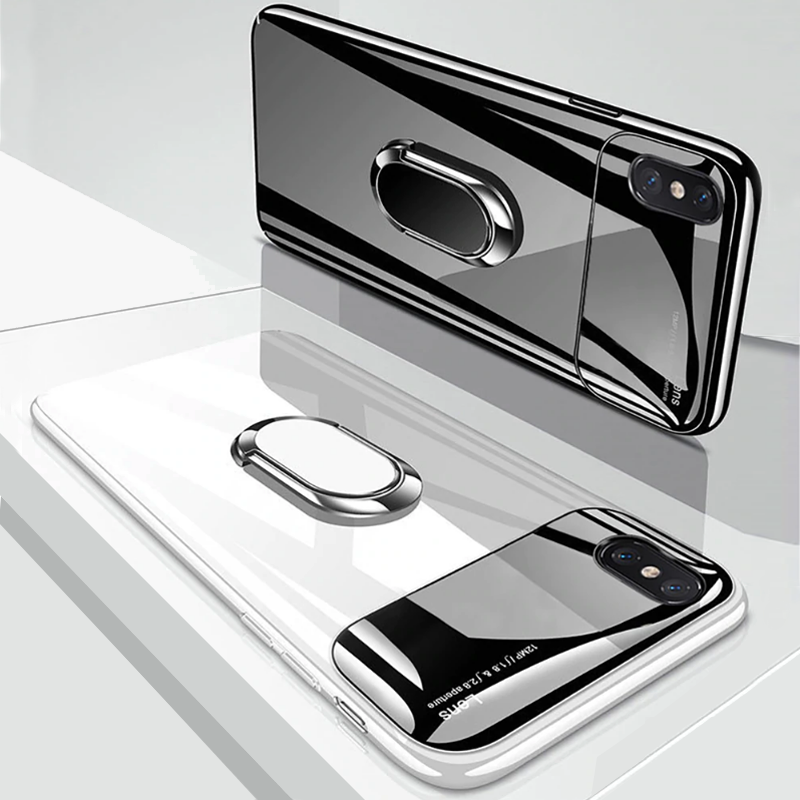 Apple iPhone X XS Luxury Glossy Camera Lens Protection Case with Magnetic  Ring Holder Cover