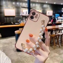 Load image into Gallery viewer, Unique Gold Plating Soft Case with Pearl Bracelet Chain for iPhone 13 Series