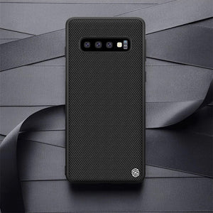 Luxury Nillkin Nylon Knitted Finish Back Case with Soft TPU Armour Frame for Samsung Galaxy S10 Plus - BLACK