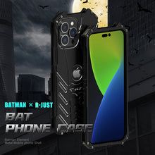 Load image into Gallery viewer, R-Just Batman Shockproof Aluminum Shell Metal Case for iPhone 14 series with custom stand