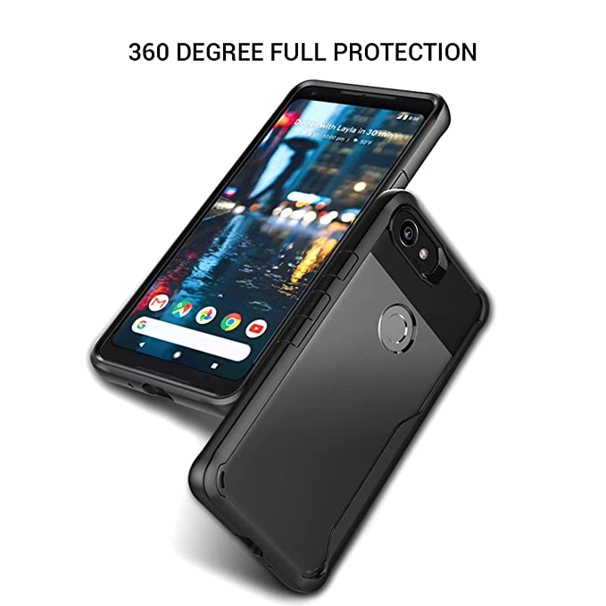 Premium Heavy Duty Drop Protection Transparent Hybrid Armor Bumper Back Case for Google Pixel 2/ Pixel 2 XL - BLACK