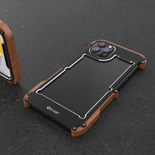 Load image into Gallery viewer, R-Just Aluminium &amp; Natural Wood Anti Shock Bumper Case for iPhone 13 Series