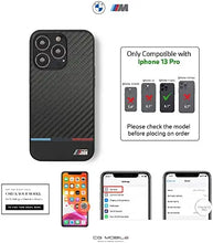 Load image into Gallery viewer, BMW Phone Case in Black with Horizontal Stripes, Leather M Collection Protective Case with Easy Snap-on, Shock Absorption &amp; Signature Logo Case for iPhone 13 Pro &amp; 13 Pro Max