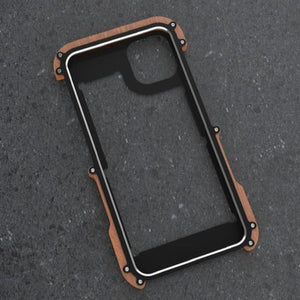 R-Just Aluminium & Natural Wood Anti Shock Bumper Case for iPhone 13 Series