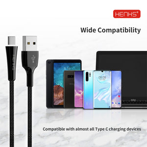 HENKS QC 3.0 Certified Zinc Alloy Smart Fast Charging & Data Sync Cable for all Samsung, OnePlus, Oppo, Vivo, Xiaomi Type C Mobiles