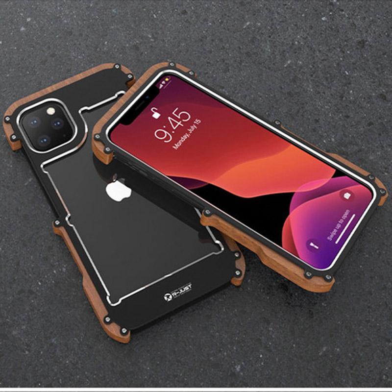 Luxury Metal Aluminum Wood Protective Bumper Case for iPhone 12, 12 Pro , 12 Pro Max,