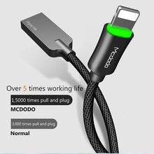 Load image into Gallery viewer, McDodo Auto Disconnect Fast Charging USB Data Sync Lightning Cable with LED Light for Apple iPhone X, 8/8 Plus, 7/7 Plus, 6/6S/6 Plus, 5/5S/5C/SE - BLACK