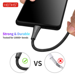 HENKS QC 3.0 Certified Zinc Alloy Smart Fast Charging & Data Sync Cable for all Samsung, OnePlus, Oppo, Vivo, Xiaomi Type C Mobiles