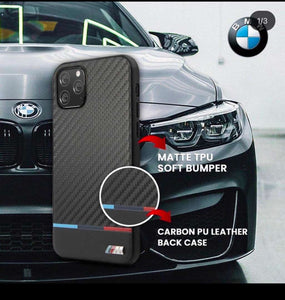 BMW Phone Case in Black with Horizontal Stripes, Leather M Collection Protective Case with Easy Snap-on, Shock Absorption & Signature Logo Case for iPhone 13 Pro & 13 Pro Max