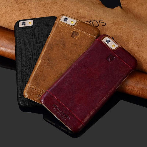 100% ORIGINAL Pierre Cardin Genuine Leather Hard Back Case Cover For Apple iPhone 7/8 - BROWN