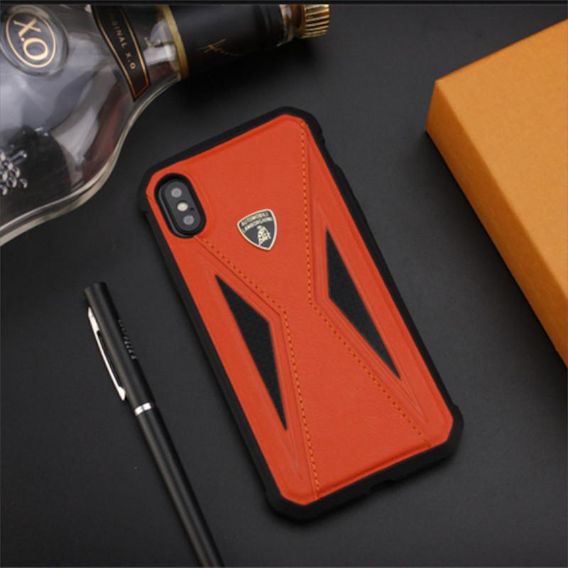 Apple iPhone X/XS Luxury Automobili Lamborghini Genuine Leather & Carbon Fiber Back Case Cover