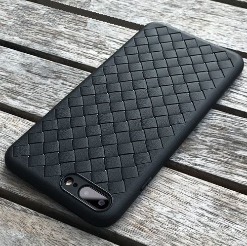 Premium Weaving Grid Breathable Soft Silicone Back Case Cover for Apple  iPhone Plus/ Plus- BLACK