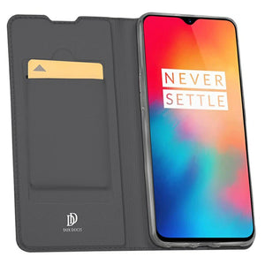 OnePlus 6T Luxury Smooth & Silky Skin Series PU Leather Wallet Flip Case Cover - Grey