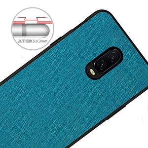 OnePlus 6T Premium Fabric Canvas Soft Silicone Cloth Texture Back Case with Back Screen Guard