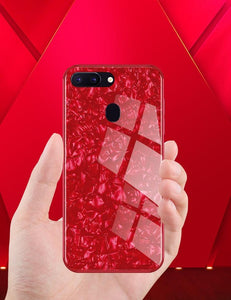 Oppo F9 Pro Marble Pattern Bling Shell Case-[9H Tempered Glass Back Cover] with Soft TPU Bumper,Anti-Scratch Phone Case