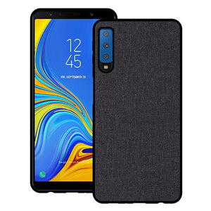 Samsung Galaxy A7 2018 Premium Fabric Canvas Soft Silicone Cloth Texture Back Case with Back Screen Guard